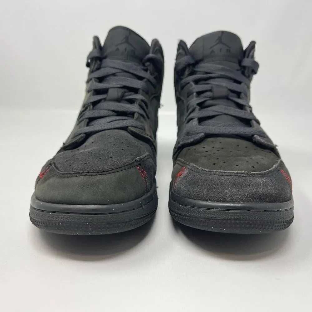 Nike Air Jordan Retro 1 Mid SE Craft All Black Suede FQ7742-001 Youth Size 7